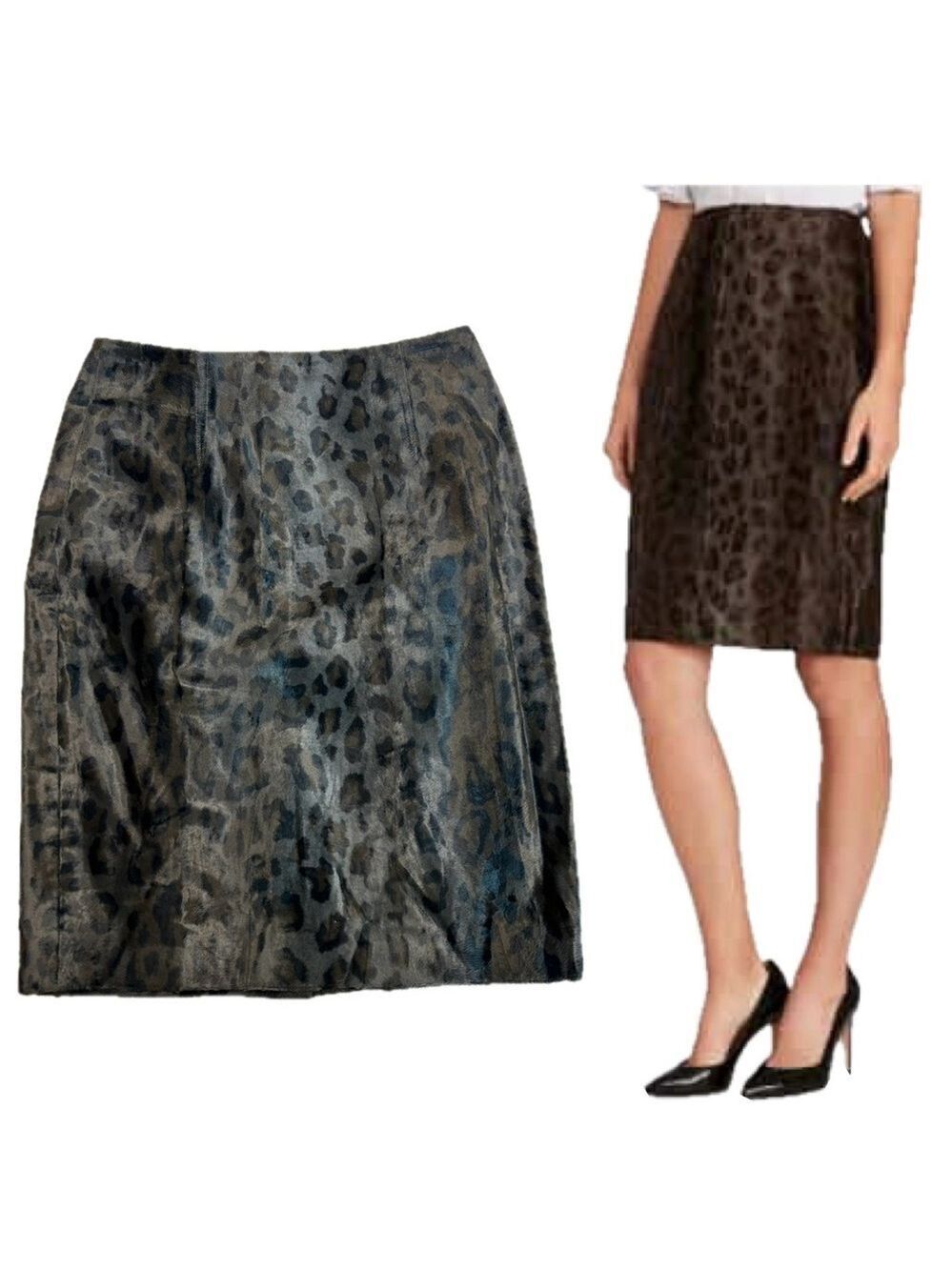 Brooks Brothers brown leopard print pencil skirt velvety faux fur Sz 4